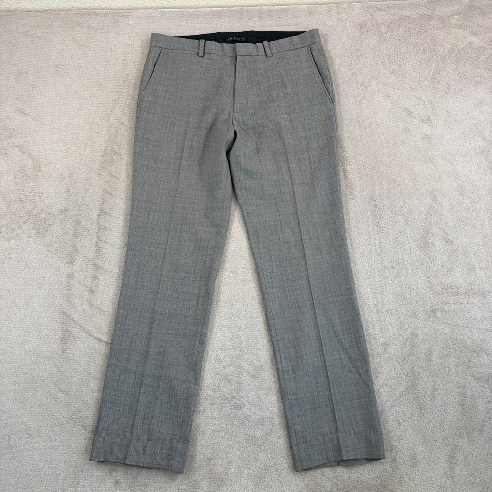 Theory Marlo Trouser Pants in Grey 100% Wool Straight Leg Designer Dressy Preppy